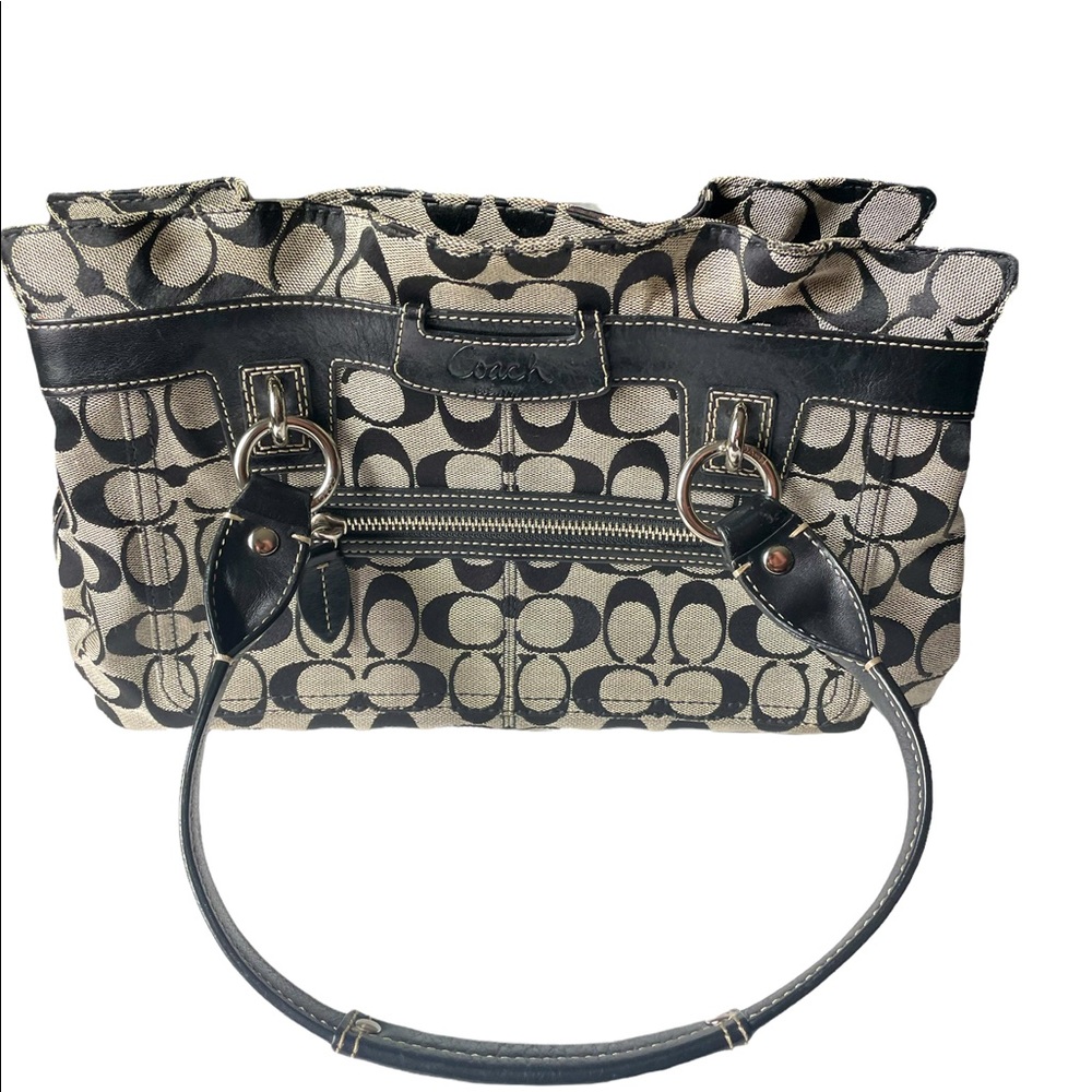 Coach Penelope Signature Black Gray Carryall Shoulder Bag Handbag F14696